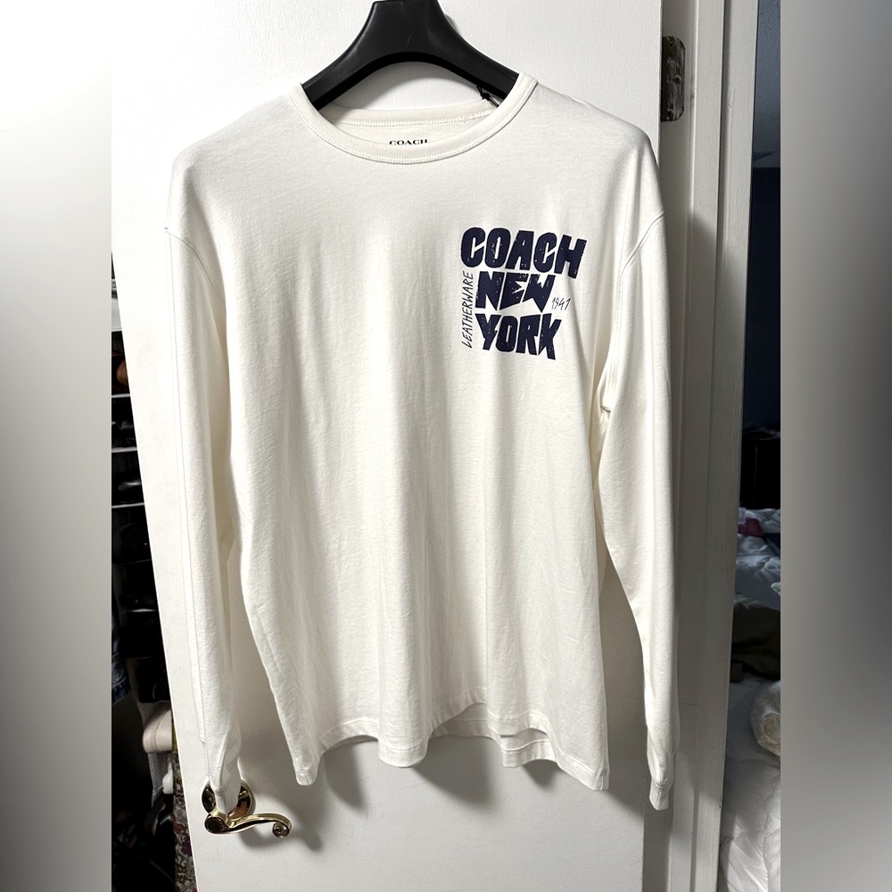 Men’s  Coach Cream Long Sleeve Shirt New York Logo